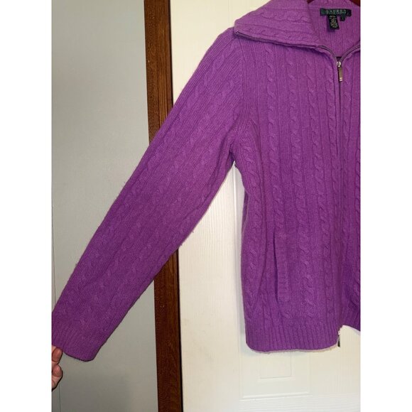 LAUREN RALPH LAUREN Merino Wool & Angora Rabbit Hair Full Zip Sweater Size Large - Picture 5 of 16